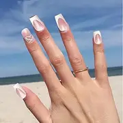 24 Pcs False Nails, Fake Nails with Glue, French Heart Press on Nails Stick on Nails, Full Cover False Nail Tips for Women Girls Nail Art, Stick on Nails for Women and Girls