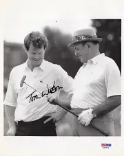 TOM WATSON SUPERB SIGNED VINTAGE PHOTO WITH SAM SNEAD PHOTO PSA
