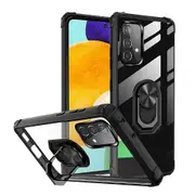 For Samsung Galaxy A52 Case, Military Grade 360 Degree Rotating Metal Magnetic Ring Car Mount Holder Kickstand Shockproof Heavy Duty Cover (Clear)