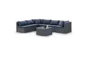 LONDON RATTAN 7 Piece 6 Seater Modular Outdoor Lounge Setting with Coffee Table, Grey