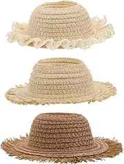 ifundom 3pcs Miniature Hats for Dolls: Handmade Doll Woven Hats Breathable Open-top Design - Tiny Wide Brim Caps for Dollhouse DIY Crafts Photo Props Cake Toppers