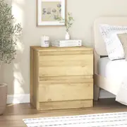 Light Oak Handleless Bedside Table - 2 Drawer Modern Nightstand