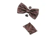 Mens Brown Zig Zag Matching Bow Tie, Pocket Square & Cuff Links Set
