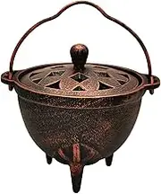 YIMIFLA Incense Burner Holder with Lid and Handle Cast Iron Cauldron 4.9" Frankincense Resin Charcoal Incense Burner Great for Yoga, Spa Aromatherapy, Smudging, Ritual & Blessings (Red Bronze)