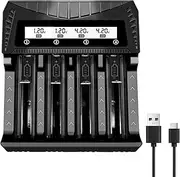 AA AAA 18650 Battery Charger, 4 Bay Smart Universal Charger with LCD Display Quick Charge for 26650 21700 32650 16340 14500 18350 18500 AA AAA (Charger Only)