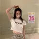 [嬌戀主角]蝴蝶印花短袖T恤女2020年夏季新款高腰短版上衣打底衫