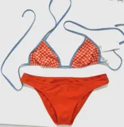 Diane Von Furstenberg DVF Positano Triangle Bikini swimsuit- Large -Flame / Blue