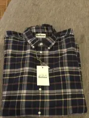 NWT Barbour “Blane” Navy Plaid , Lightweight Flannel Long Sleeve Button Down, XL