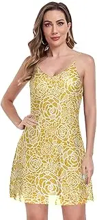 [GuoChe] Mini Dresses for Women Light Valentine's Day Golden Lace Roses Sleeveless Adjustable Spaghettis Strap Evening Dress V, Valentine's Day Golden Lace Roses, Small