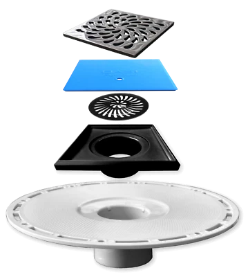 4 Inch Square Shower Drain Bonding Flange Kit with Stainless Steel Grate