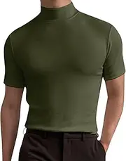[Generic] Summer Mens Tees Turtleneck Short Sleeve Casual T-Shirts Slim Fit Stretch Breathable Home Vacation Undershirt Tops