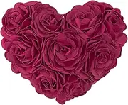 JWH 3D Handmade Rose Flowers Accent Pillow Decorative Wool Heart Shape Cushions Home Couch Bed Living Room Office Chair Car Decor Travel Lover Girls Gifts 13 x 16 Inch, Cotton, A2 - Rose Red - Solid Suede - Pillow Insert Included, 13 x 16 Inch