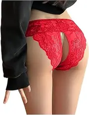 [AYTDNEHGK] Plus Size Sexy Erotic Open Crotch Panties for Women Crotchless Underwear Thong Female Sexy Transparent Mesh Lingerie Lace Briefs