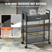3-Tier Salon Trolley Cart with Lockable Drawer and Wheels, Black MDF