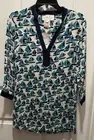 NWT JULIE BROWN Rayon Tunic Blouse Navy White And Teal Size 4 (Small)