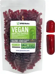 Size 00 Clear Red Empty Vegan Capsules Vegetarian Veggie Kosher Pills Caps Vegi