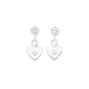 Silver Cubic Zirconia Heart Drop Stud Earrings in Clear
