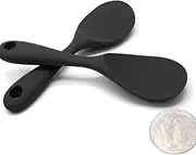 Silicone Rice Spoon Paddle Set of 2, Non Stick Heat Resistant Silicone Rice Serving Cooker Spoon,Suitable for Rice, Mashed Potatoes or More(Black)