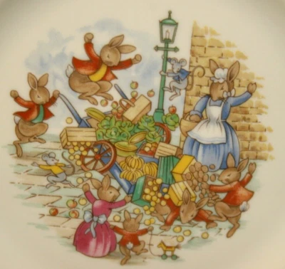 8" Bunnykins Royal Doulton Plate Upsetting the Cart MINT