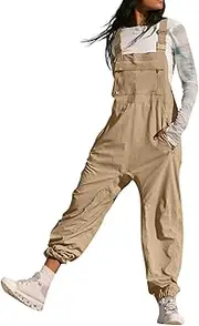 [BOLUOBAO] Women's Overalls Jumpsuit Casual Loose Fit One Piece Sleeveless Adjustable Straps Rompers with Pockets Spring Summer