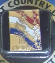 Atlanta 1996 Olympics Olympic torch red white blue bands lapel pin