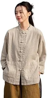 [ChangNanJun] Washed Ramie Open Front Jacket with Frog Buttons Tai Chi Practice Shirt Zen Meditation Top