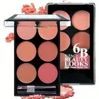 6-Color Blush and Contouring All-In-One Palette, Pearlescent Matte Powder Makeup