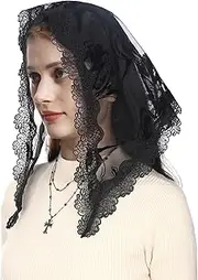 [Mantveil] Catholic Church Mantilla Veil: Short Triangle Floral Lace Chapel Veils Prayer Latin Mass Head Coverings for Women