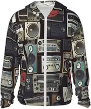 [LHBWCVN] UPF 50+ Light Jacket Full Zip Sun Protection Hoodie for Women Men Long Sleeve Vintage Wall of Radio Boombox Sun Shirts
