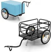 Costway Bike Cargo Trailer, Bicycle Trailer w/Foldable Frame, Oxford Cloth Cover, Versatile Coupler, 40cm Air-Filled Wheels, Reflectors, Utility Luggage Cargo Trailer for Camping