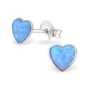 Sterling Silver Heart Opal Stud Earrings