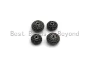 Black CZ Pave On Black Micro Pave Roundel Spacer Beads with Black Crystal for