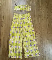 Nasty Gal Sequin Wide Leg Pants Trousers and Bralette Top Yellow Check Set 10