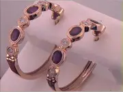 18k Rose Gold Oval Ruby Diamond Hoop Earrings 1-1/2 Cttw