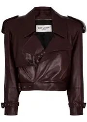 Saint Laurent Leather Jacket - Dark Red - 10 10