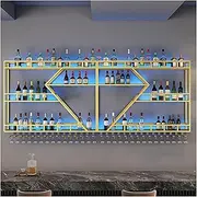 Industrial Bar Wine Rack Wall Mounted with LED Light,Floating Bar Shelves with Wine Glass Holder,Liquor Bottle Display Shelf,Metal Wine Storage Racks for Kitchen,Wine Cellar,Black/Gold