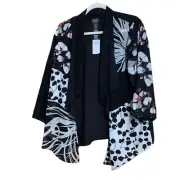 Chicos Travelers Kimono Jacket Large 2 Multicolor Patchwork Artisan Art To Wear