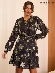 Love & Roses Black Floral Mini Dress (AD7513) | $77