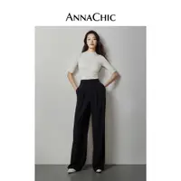 在飛比找ETMall東森購物網優惠-ANNACHIC早秋高腰設計感西裝褲