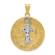 14k Yellow & Rhodium Gold With Rhodium Circle St. Benedict Medal Pendant