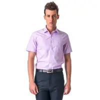 在飛比找momo購物網優惠-【金安德森】粉紫斜紋窄版短袖襯衫