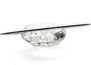Crystal Pen Holder with Pen, Perfection Grade Crystal Fountain Pen Stand, Desk Accessory & Teacher Gift Pencil Holder/Crystal Paperweight Round - with Silver Copper Ballpoint Pen
