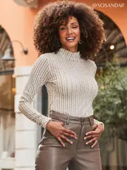 Sosandar Cream Roll Neck Knitted Top (AH4242) | $90
