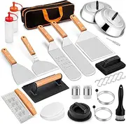 21Pcs Griddle Accessories Kit, Leonyo Stainless Steel Flat Top Grill Accessories, Outdoor BBQ Metal Spatula Tools Set with Melting Dome, Bacon Press, Burger Patty Maker, Meat Tenderizer