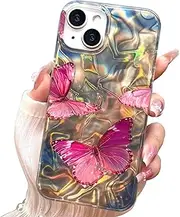 I-MGAE-IN-AR Phone Hard Case 6.1 inch Compatible with iPhone 15 Case 2023 Release Slim Holographic Pink Butterfly Women Girls, Hard PC Shockproof Protective Design