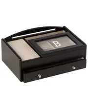 Bey-Berk Matte Black Wood Valet Box Featuring a Storage Compartment
