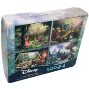 Thomas Kinkade Disney 4 in 1 Jigsaw Puzzle 500 piece Aurora Cinderella Mickey!