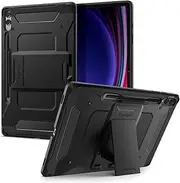 [Spigen] Tough Armor Pro for Samsung Galaxy Tab S10 Plus/S9 Plus 12.4 Inch Case, S Pen Holder TPU Body PC Back Dual Layered Heavy Duty Shock Absorption Raised Edge Built-in Kickstand Cover - Black