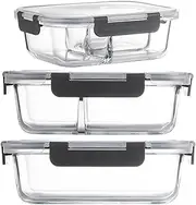 Glass Food Storage Containers, 3 Pieces Glass Containers (No Zoning, Two Zones, Three Zones), Glass Meal Prep Containers With Sealed Lid Large Capacity, For Microwave,Freezer,Oven And
