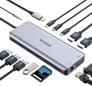 Docking Station Dual Monitor, 14 in 1 USB C Hub Multiport Adapter with 2 HDMI 4K, VGA, RJ45 Ethernet, 10 Gbps USB C/A, 100W PD, SD/TF, 3.5MM Audio&Mic for Dell HP Lenovo Surface